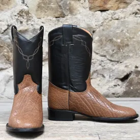 Cowtown Men's 10" Leather Boot W/Natural Buffalo Shoulder Vamp and Dark Brown Top