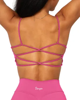 Danysu Backless Sports Bra Soft Workout Tops with Removable Padded Yoga Training Bras Strappy Going Out Top