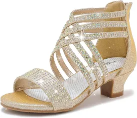 Little Girls Sandals High Heels Formal Shoes Open Toe Pump Sandals Glitter Party Wedding Shoes for Big Kids Toddler