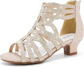 Little Girls Sandals High Heels Formal Shoes Open Toe Pump Sandals Glitter Party Wedding Shoes for Big Kids Toddler