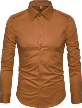 Manwan walk Men's Slim Fit Business Casual Cotton Long Sleeves Solid Button Down Dress Shirts