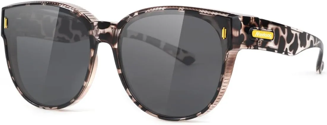 Meeloog Over Glasses Sunglasses for Women Polarized Stylish Large Shades Cover Glass Women Cateye Round UV400 for Driving