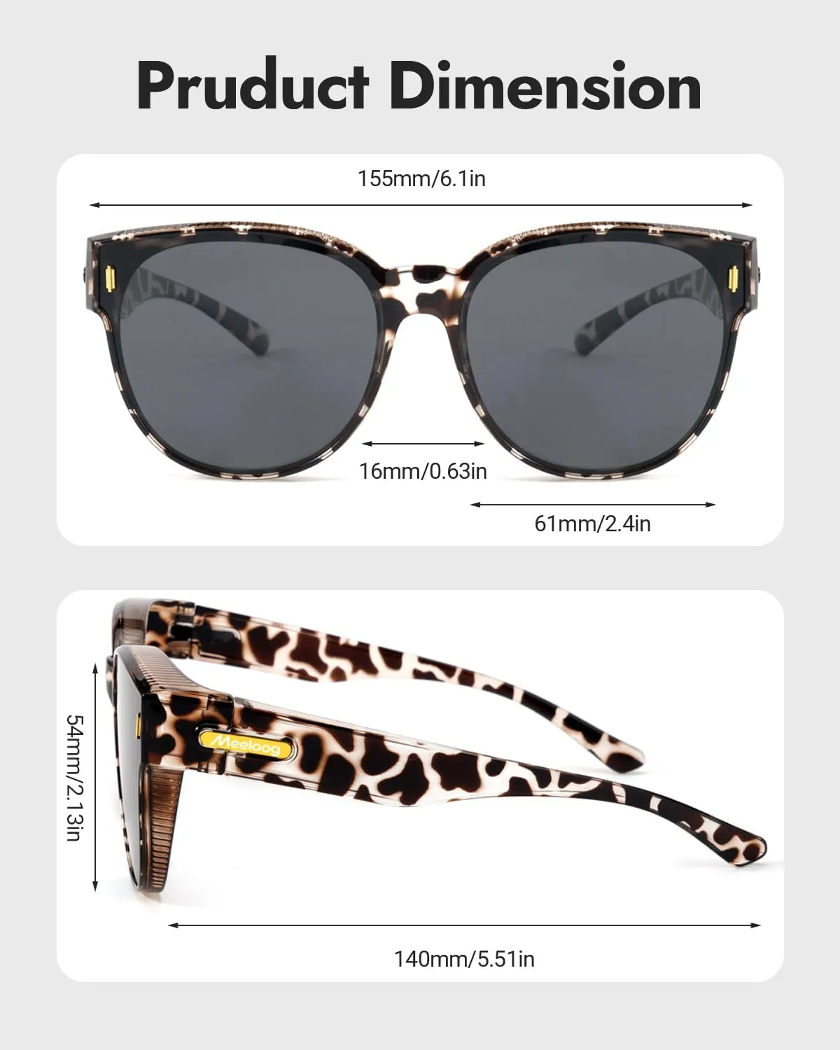 Meeloog Over Glasses Sunglasses for Women Polarized Stylish Large Shades Cover Glass Women Cateye Round UV400 for Driving