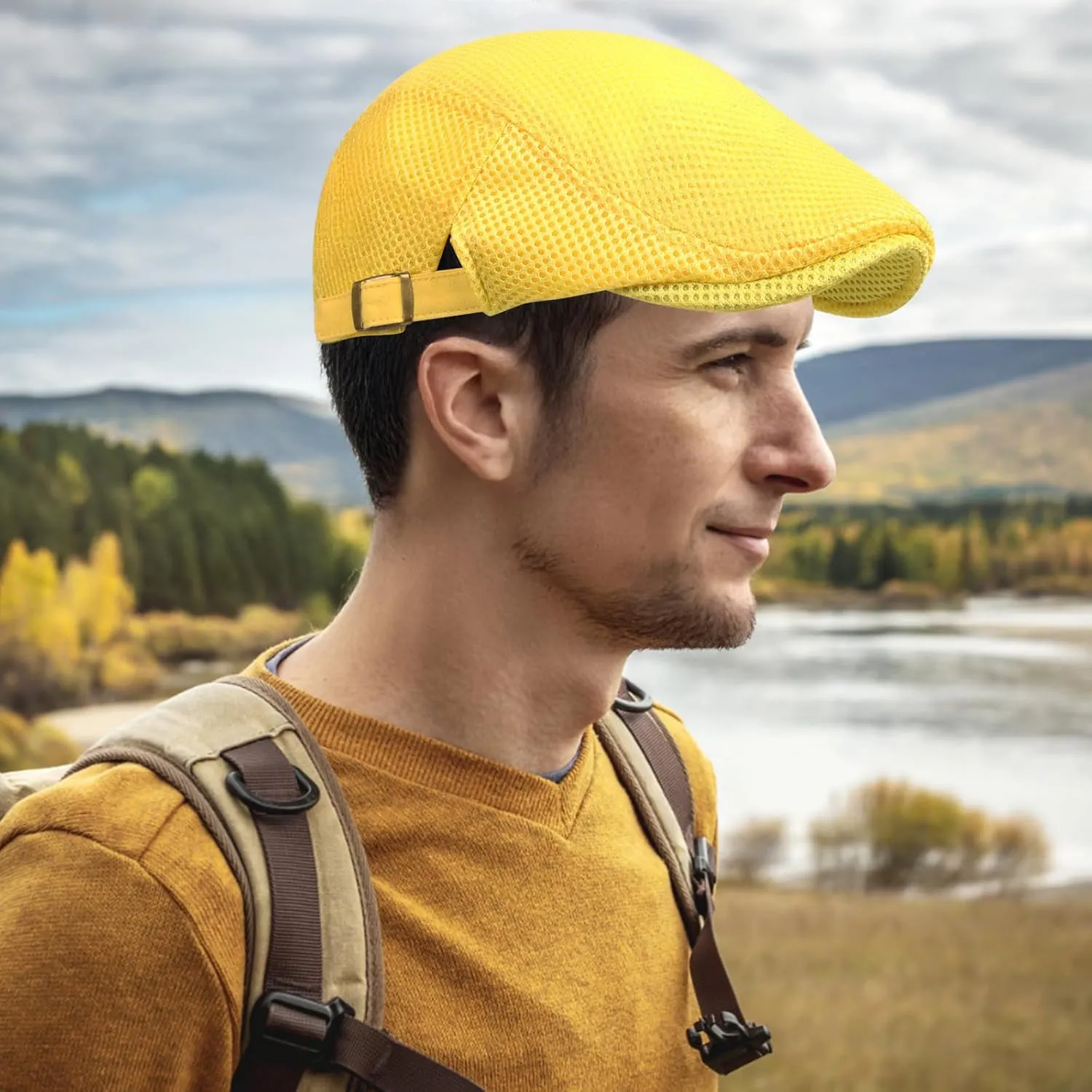 meioro Mens Breathable Mesh Summer Hat Adjustable Flat Cap Newsboy Beret Ivy Cap Irish Cabbie Fishing Hats