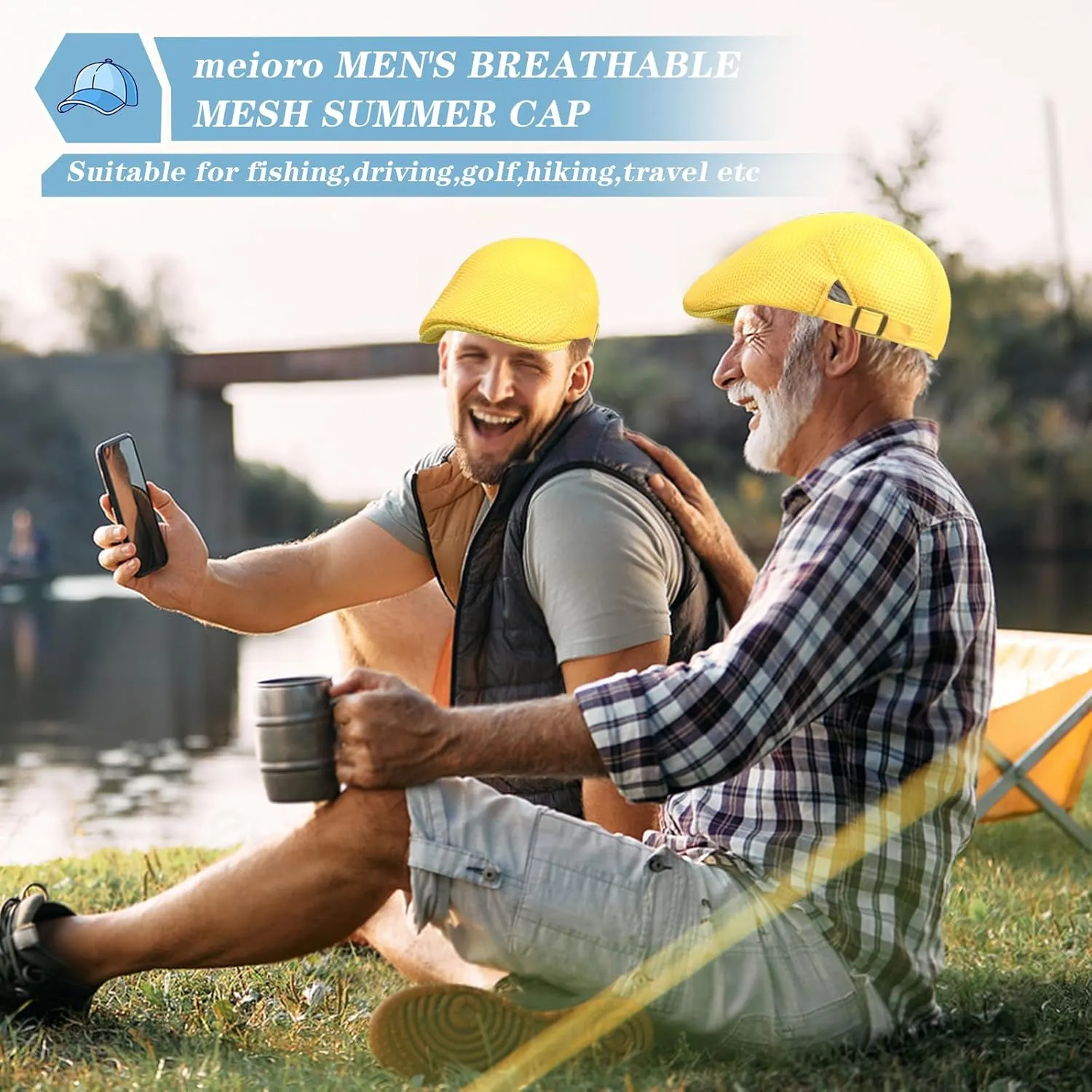 meioro Mens Breathable Mesh Summer Hat Adjustable Flat Cap Newsboy Beret Ivy Cap Irish Cabbie Fishing Hats