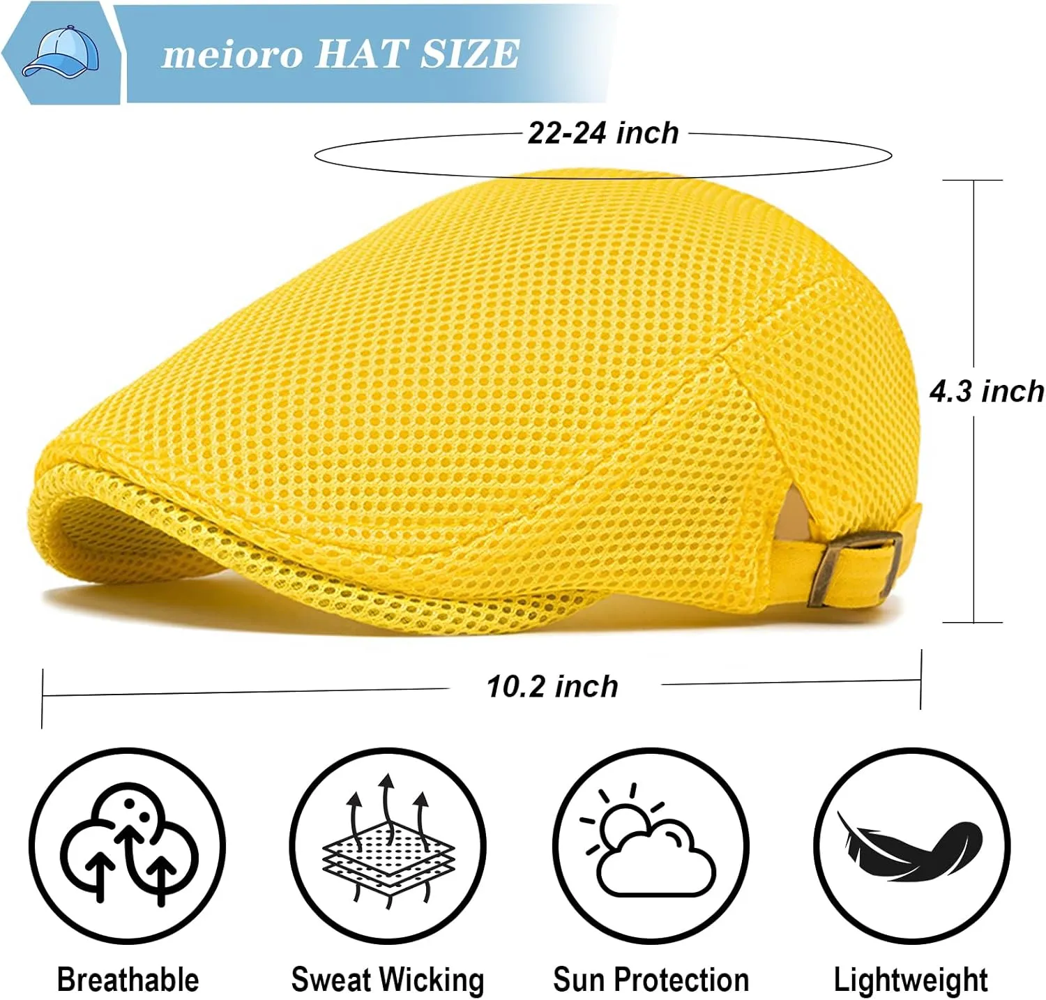 meioro Mens Breathable Mesh Summer Hat Adjustable Flat Cap Newsboy Beret Ivy Cap Irish Cabbie Fishing Hats