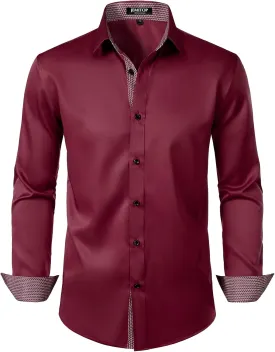 Men's Stretch Multi-Use Long Sleeve Dress Shirts Party Prom Wedding Shirts with Slight Sheen