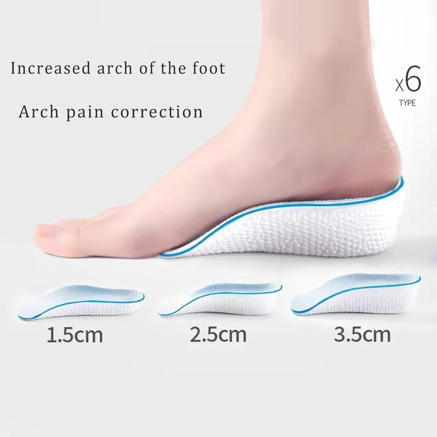 Orthotic High Cushions, Arch Support, Relief Foot Cushions (2 Pairs) (Black, 2.5cm)