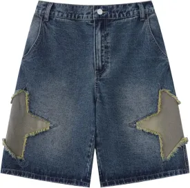 POHADON Y2K Blue Denim Shorts Summer Casual Loose Straight Leg Unisex Baggy Jeans Shorts Jorts Grunge Harajuku Streetwear