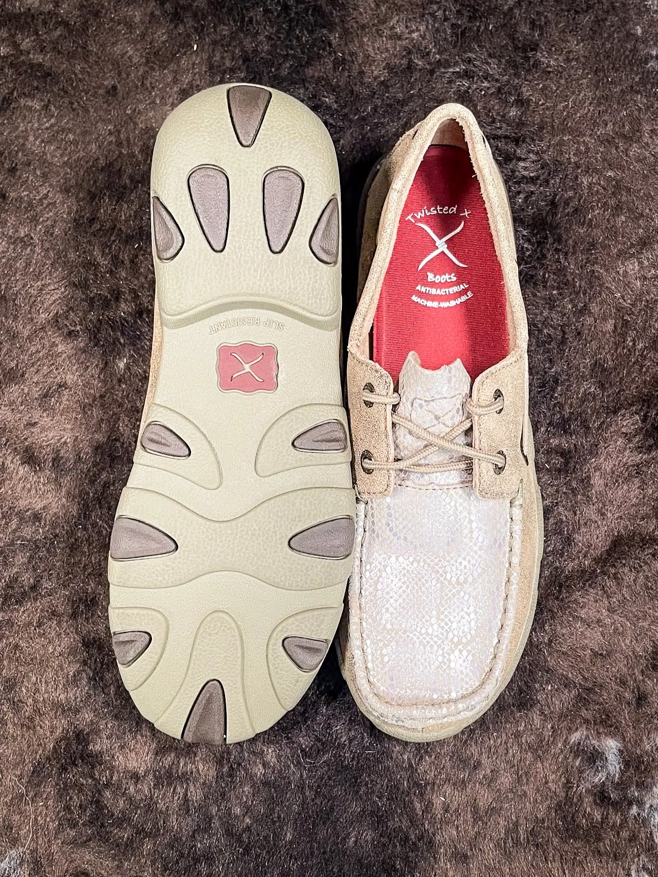Sierra Twisted X Boat Shoe Driving Moc - Dusty Tan & Snake Print