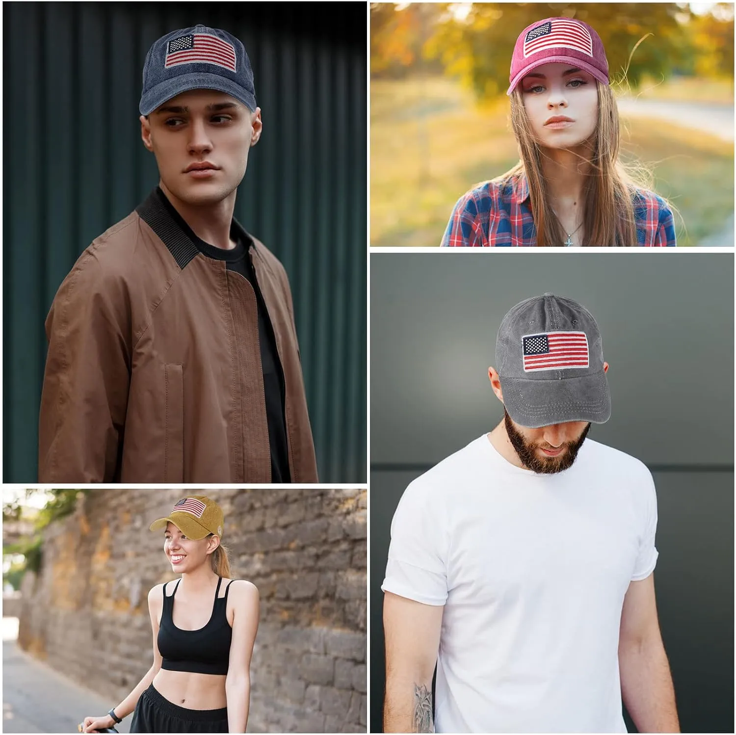 Tarpop 6 Pcs American Flag Baseball Cap Tactical USA Flag Hats Adjustable Washed Us Flag Cap for Men Women