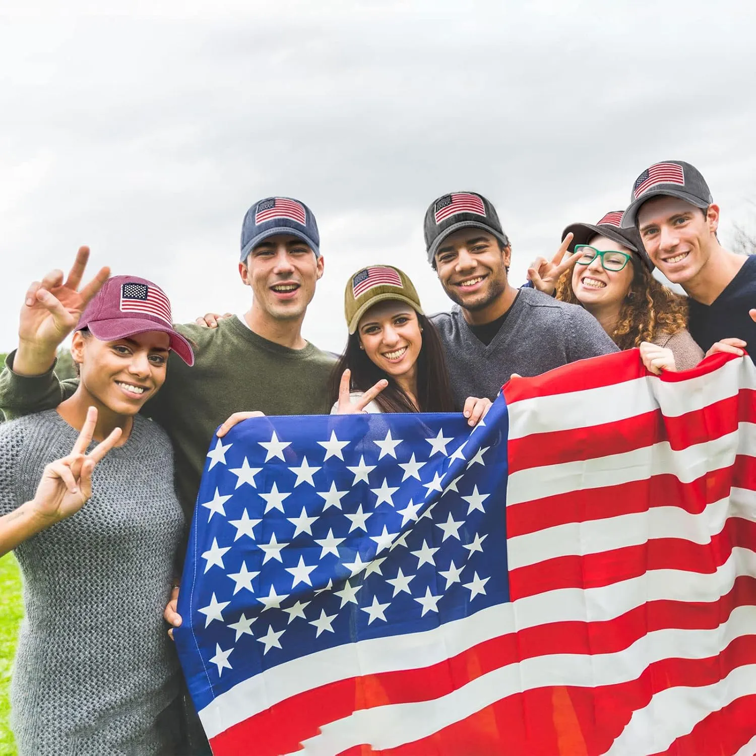 Tarpop 6 Pcs American Flag Baseball Cap Tactical USA Flag Hats Adjustable Washed Us Flag Cap for Men Women