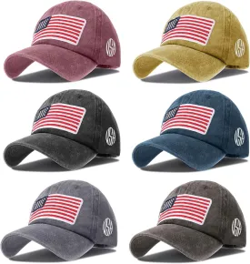Tarpop 6 Pcs American Flag Baseball Cap Tactical USA Flag Hats Adjustable Washed Us Flag Cap for Men Women