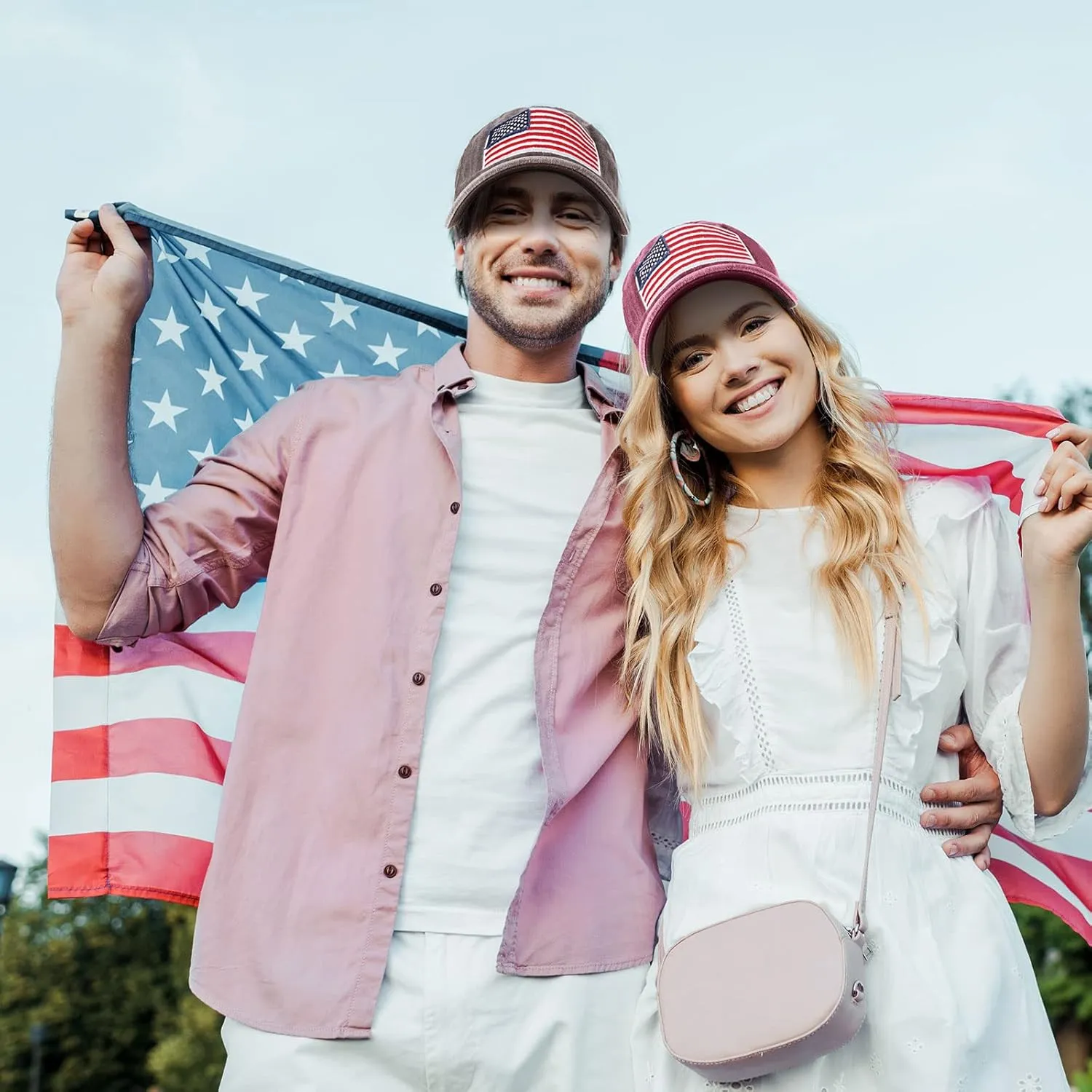 Tarpop 6 Pcs American Flag Baseball Cap Tactical USA Flag Hats Adjustable Washed Us Flag Cap for Men Women