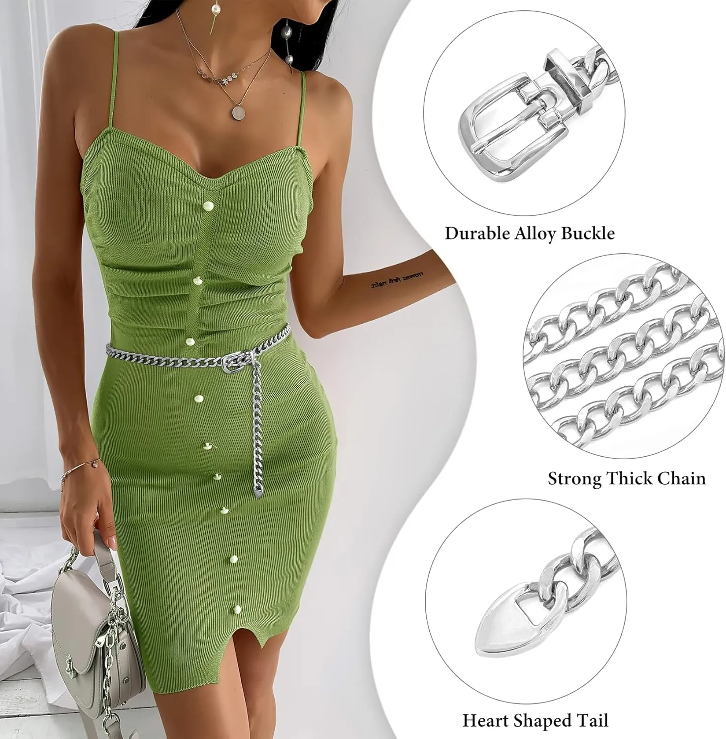 WHIPPY Waist Chain Belt Women Ladies Adjustable Body Waist Link Belts for Jeans Dresses