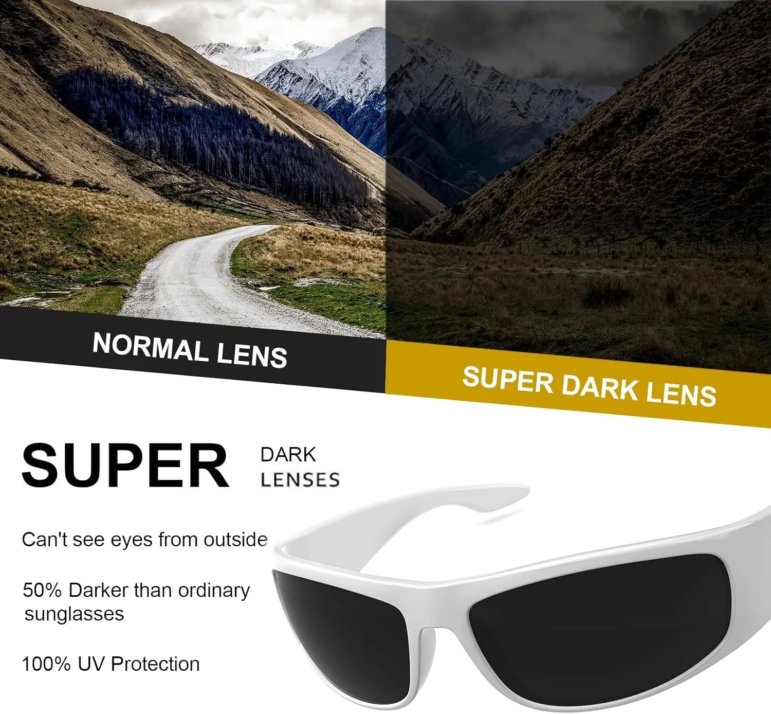 WISTON Wrap Around Sunglasses for Men Women Super Dark Blackout Sunglasses for Sensitive Eyes UV400 Protection W8005
