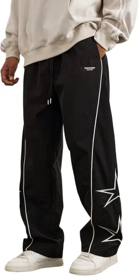 ZAFUL Men's Side Star Casual Pants Y2K Lightweight Sweatpants Drawstring Dance Pants Baggy Fashion Straight Leg Pants