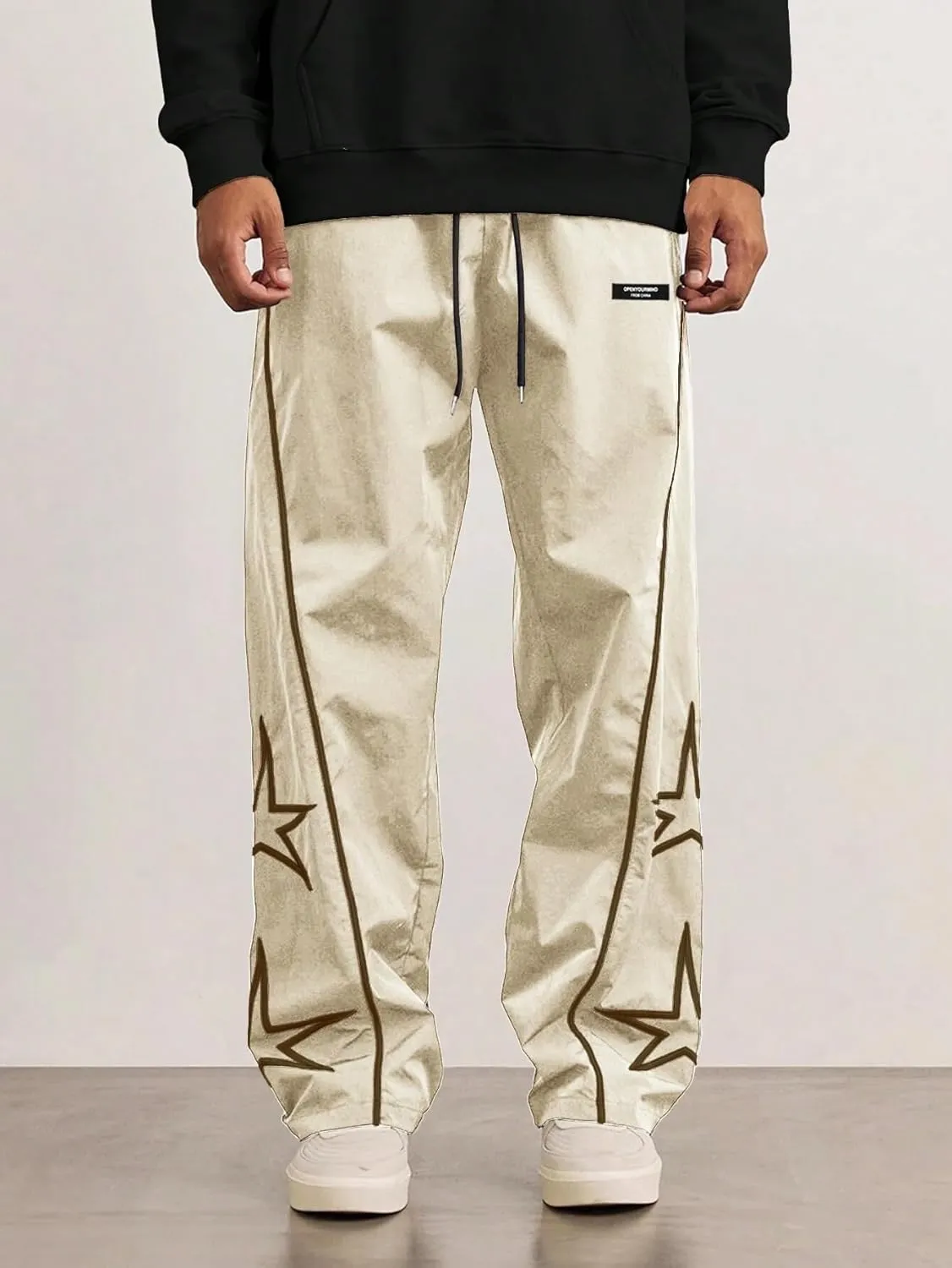 ZAFUL Men's Side Star Casual Pants Y2K Lightweight Sweatpants Drawstring Dance Pants Baggy Fashion Straight Leg Pants
