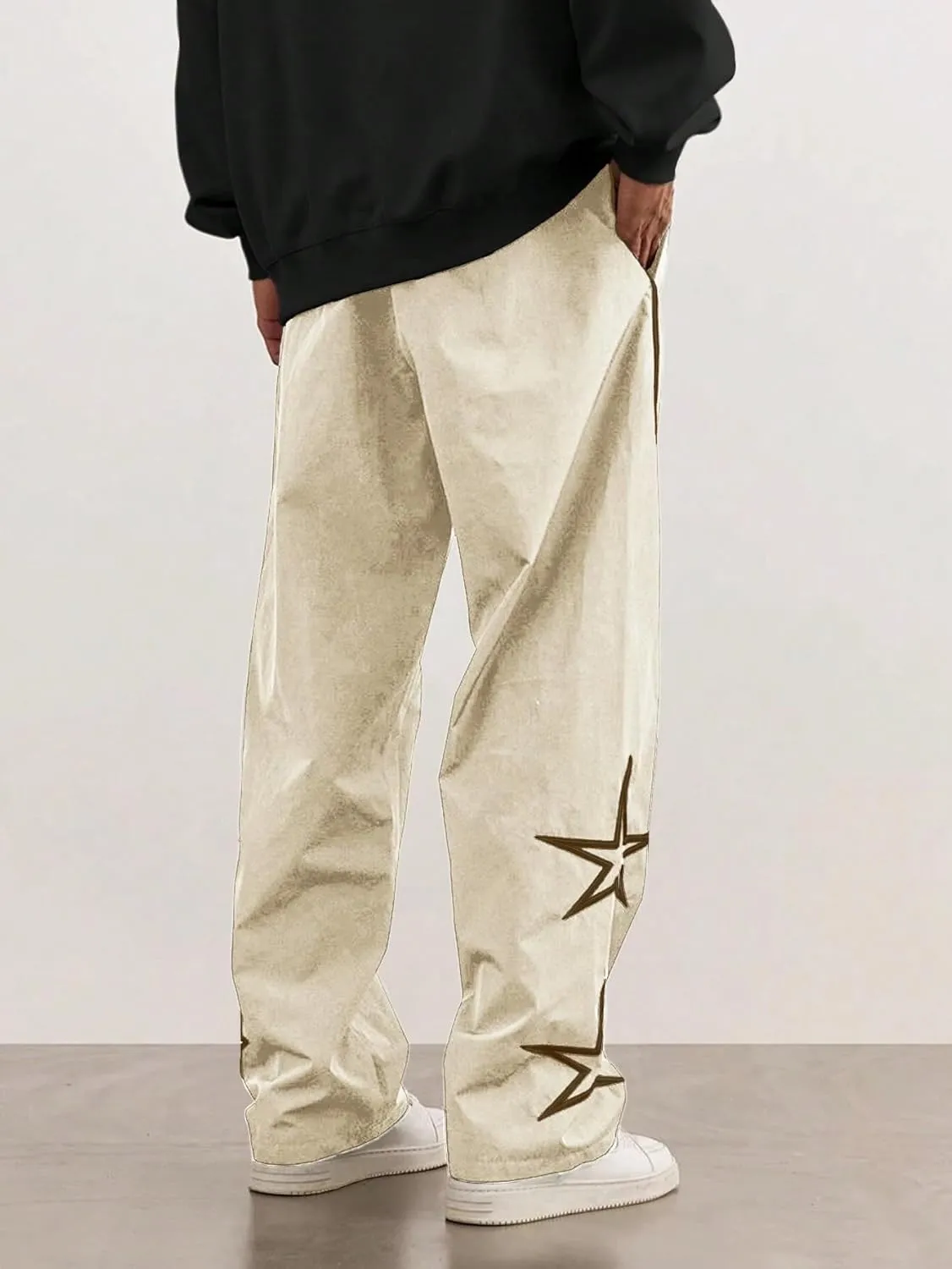 ZAFUL Men's Side Star Casual Pants Y2K Lightweight Sweatpants Drawstring Dance Pants Baggy Fashion Straight Leg Pants