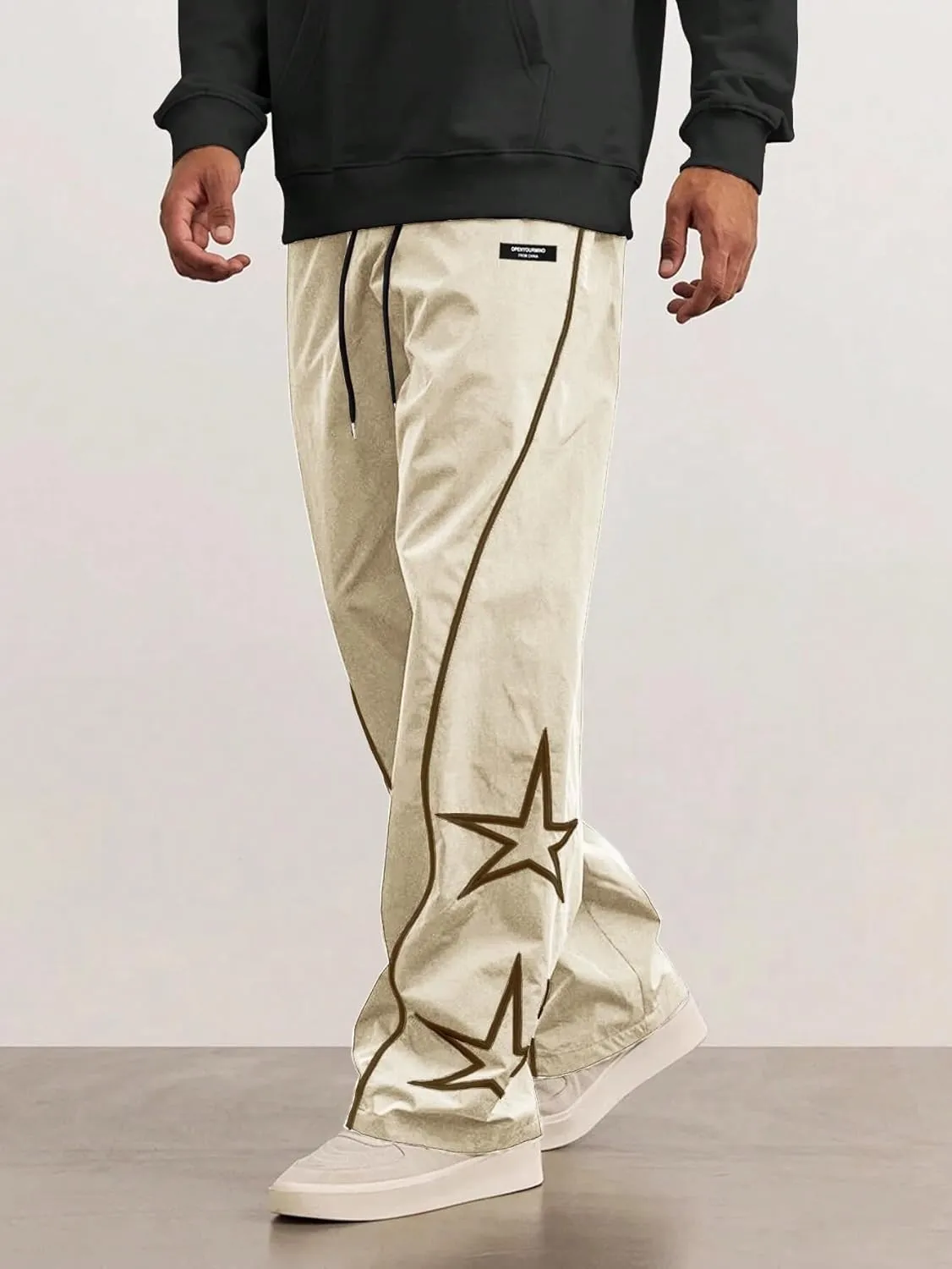 ZAFUL Men's Side Star Casual Pants Y2K Lightweight Sweatpants Drawstring Dance Pants Baggy Fashion Straight Leg Pants