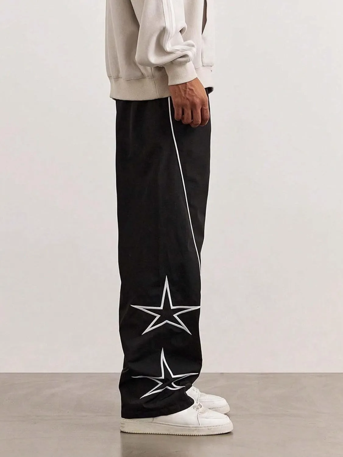 ZAFUL Men's Side Star Casual Pants Y2K Lightweight Sweatpants Drawstring Dance Pants Baggy Fashion Straight Leg Pants