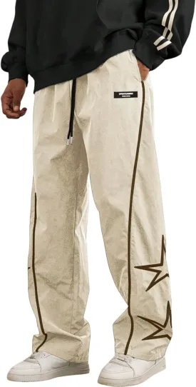 ZAFUL Men's Side Star Casual Pants Y2K Lightweight Sweatpants Drawstring Dance Pants Baggy Fashion Straight Leg Pants